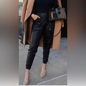 SPANX Faux Leather Joggers Women's Small Black Pull On Fall Winter Moto Sexy